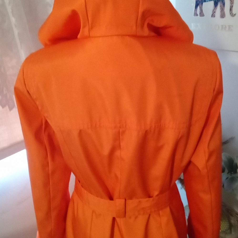 Calvin Klein Women's Orange Hooded Deep Pocket Trench Coat - Picture 5 of 9